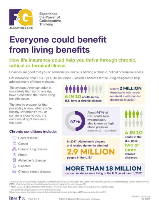 flyer for living benefits featuring chronic illness infographic